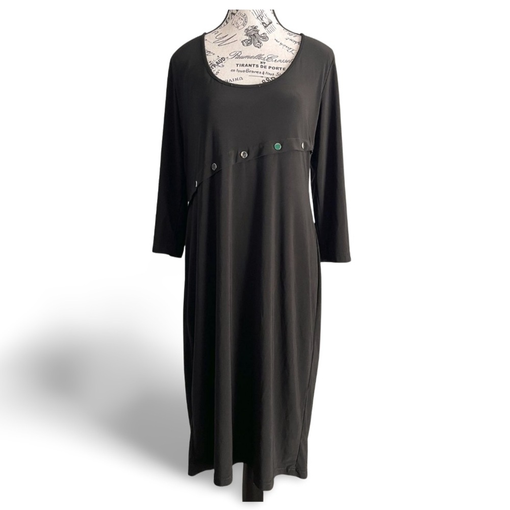 Joseph Ribkoff Black Long Sleeve Dress with Asymmetrical Round Stud Detail - Picture 3 of 9